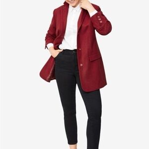 WOMENS ELLOS WOOL BLEND PEA COAT IN WINE. SIZE 22